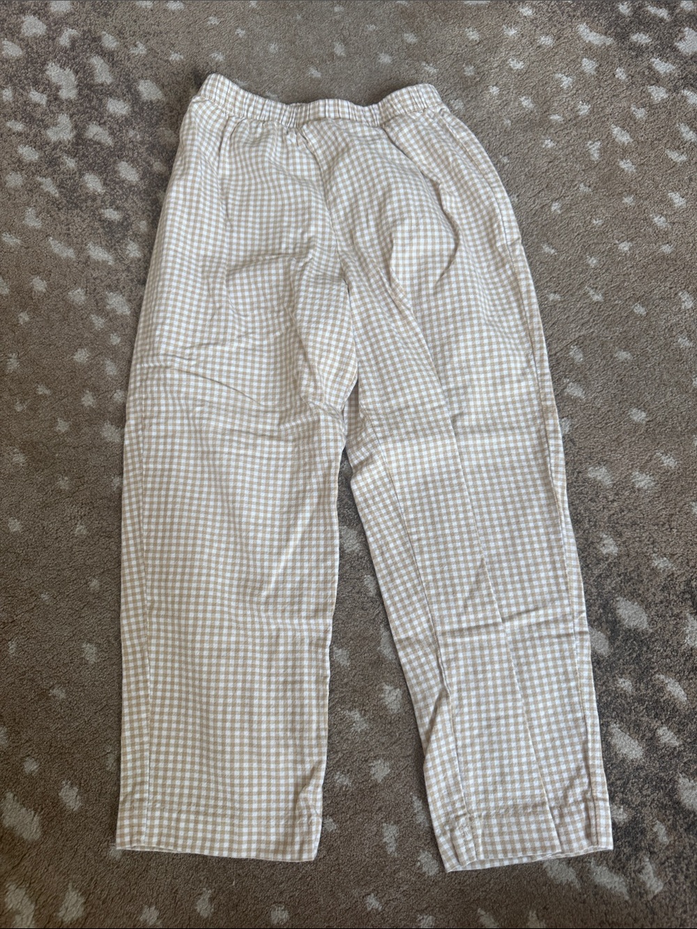 Kids Beige Gingham Elastic Waist Pants